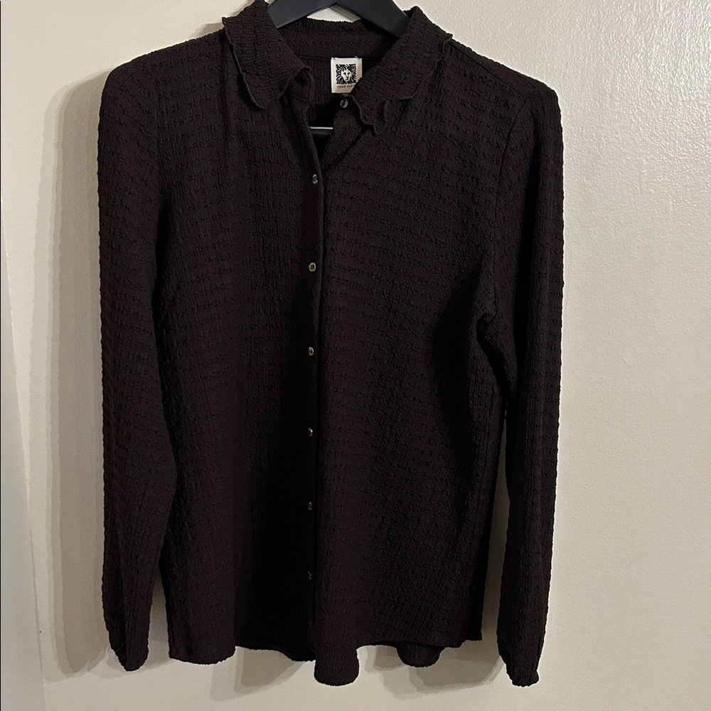 Anne Klein Dark Brown Textured Blouse